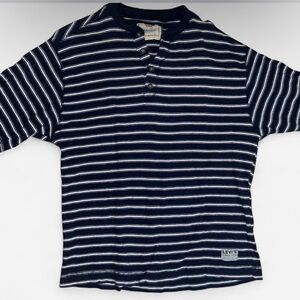 Vintage Levis Henley Shirt Mens Medium Blue 90s Striped Short Sleeve Skater